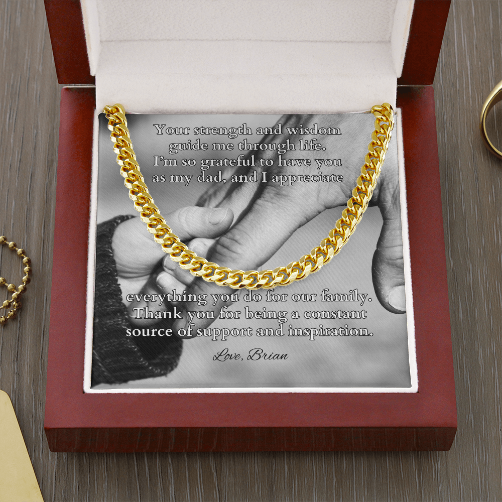 Cuban link chain with “Your Strength And Wisdom” message card – wise and strong dad gift