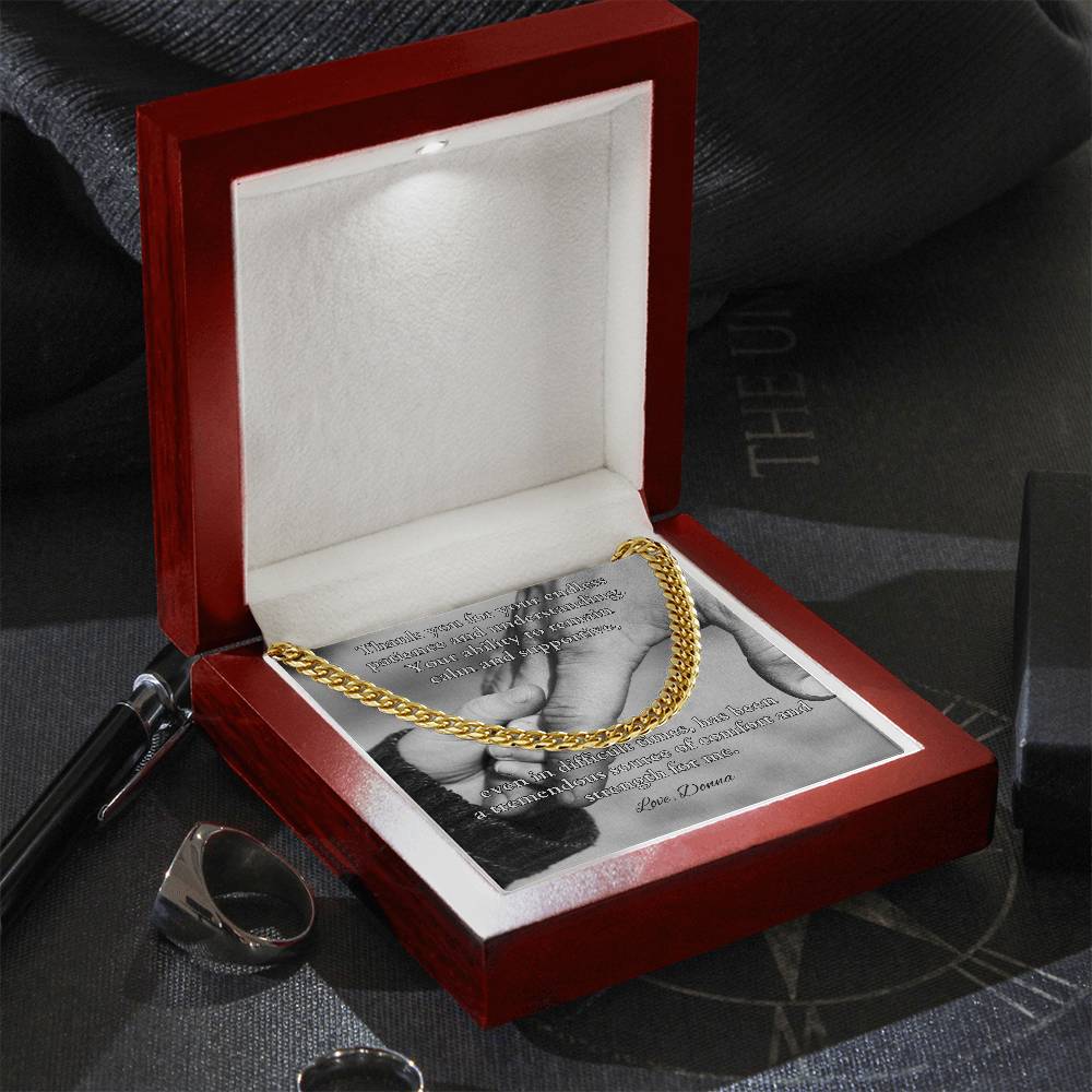 Cuban link chain with message “Thank You For Your Endless Patience” – thoughtful gift for father