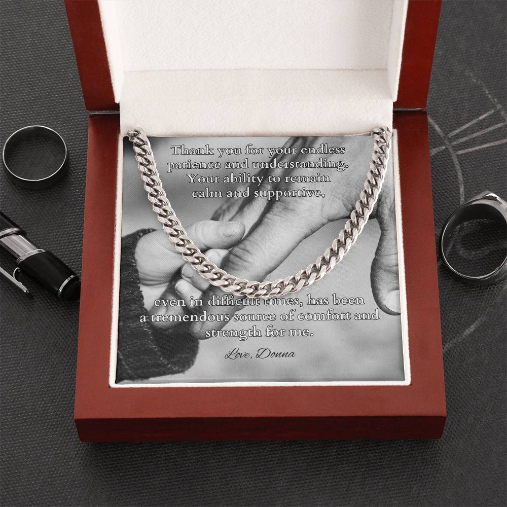 Cuban link chain with message “Thank You For Your Endless Patience” – thoughtful gift for father