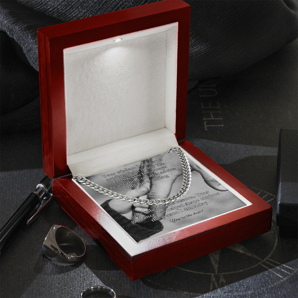 Cuban link chain with message “Your Wisdom Has Been” – father figure or mentor necklace gift