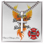 Firefighter Support Engraved Cuban Link Cross Necklace for mental health awareness and burnout resilience.