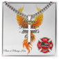 Heroes Hurt Too firefighter engraved cross necklace promoting mental health awareness and emotional resilience.