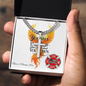 You Save Lives firefighter support engraved cross necklace reminding heroes to prioritize their own health.