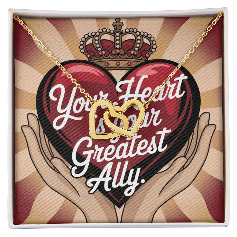 Your Heart Is Your Greatest Ally: Interlocking Hearts Necklace - Mental Health Gift, Self-Love, Anxiety, PTSD Support