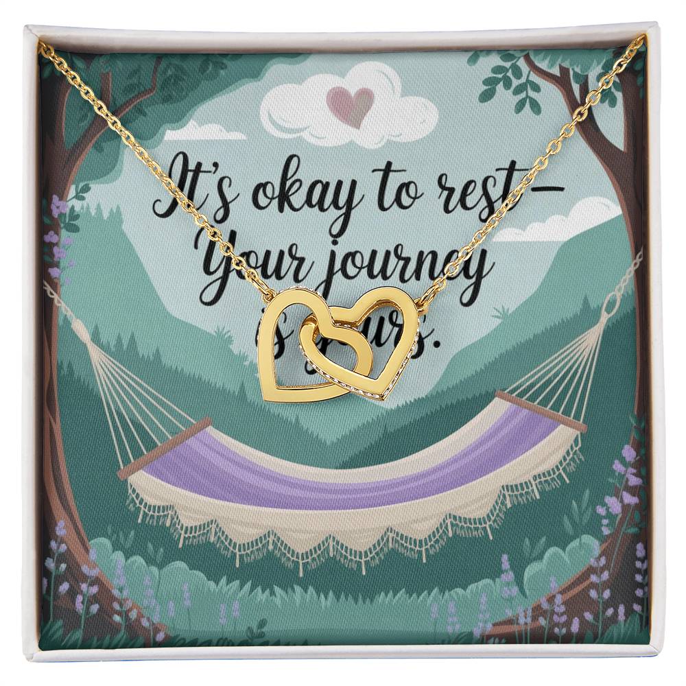 It's Okay To Rest - Your Journey Is Yours: Interlocking Hearts Necklace - Mental Health Gift, Self-Love, Anxiety, PTSD Support