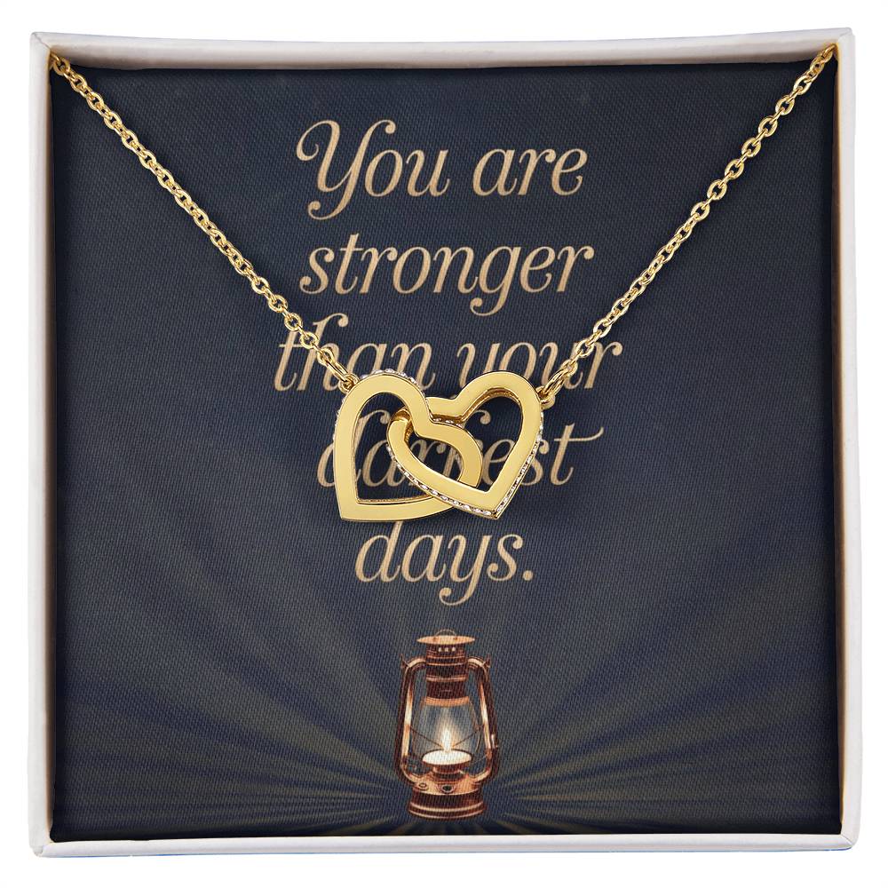 You Are Stronger Than Your Darkest Days: Interlocking Hearts Necklace - Mental Health Gift, Self-Love, Anxiety, PTSD Support