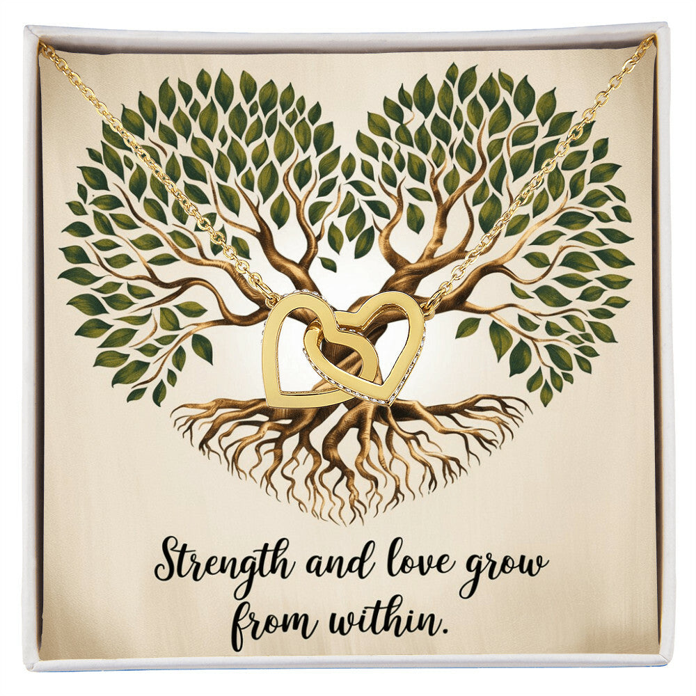 Strength and Love Grow From Within: Interlocking Hearts Necklace - Mental Health Gift, Self-Love, Anxiety, PTSD Support