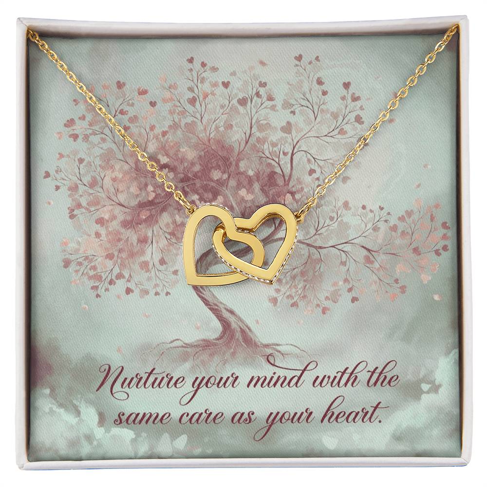 Nuture Your Mind With The Same Care As Your Heart: Interlocking Hearts Necklace - Mental Health Gift, Self-Love, Anxiety, PTSD Support