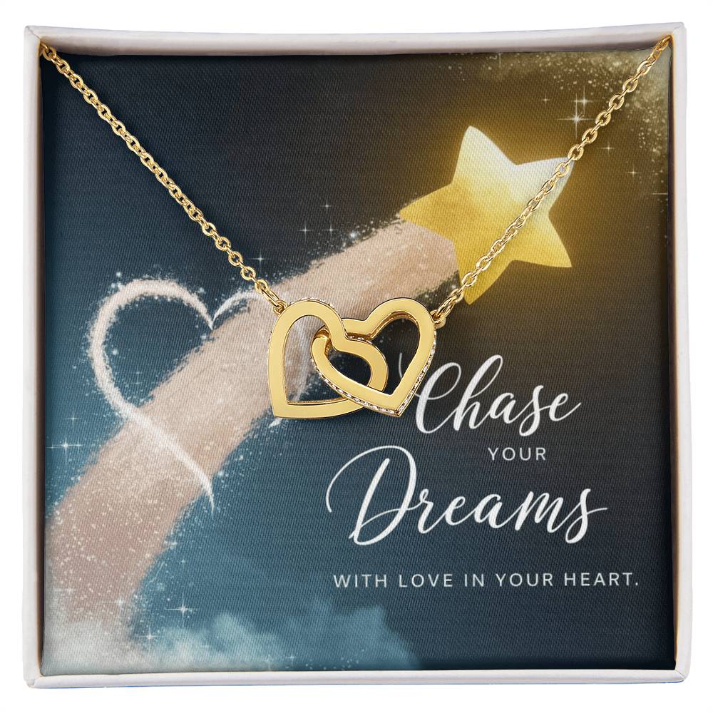 Chase Dreams with Love in Your Heart - Interlocking Hearts Necklace motivational jewelry for confidence