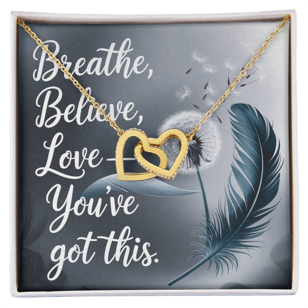 Breathe, Believe, Love - Interlocking Hearts Necklace encouragement gift for positivity & resilience
