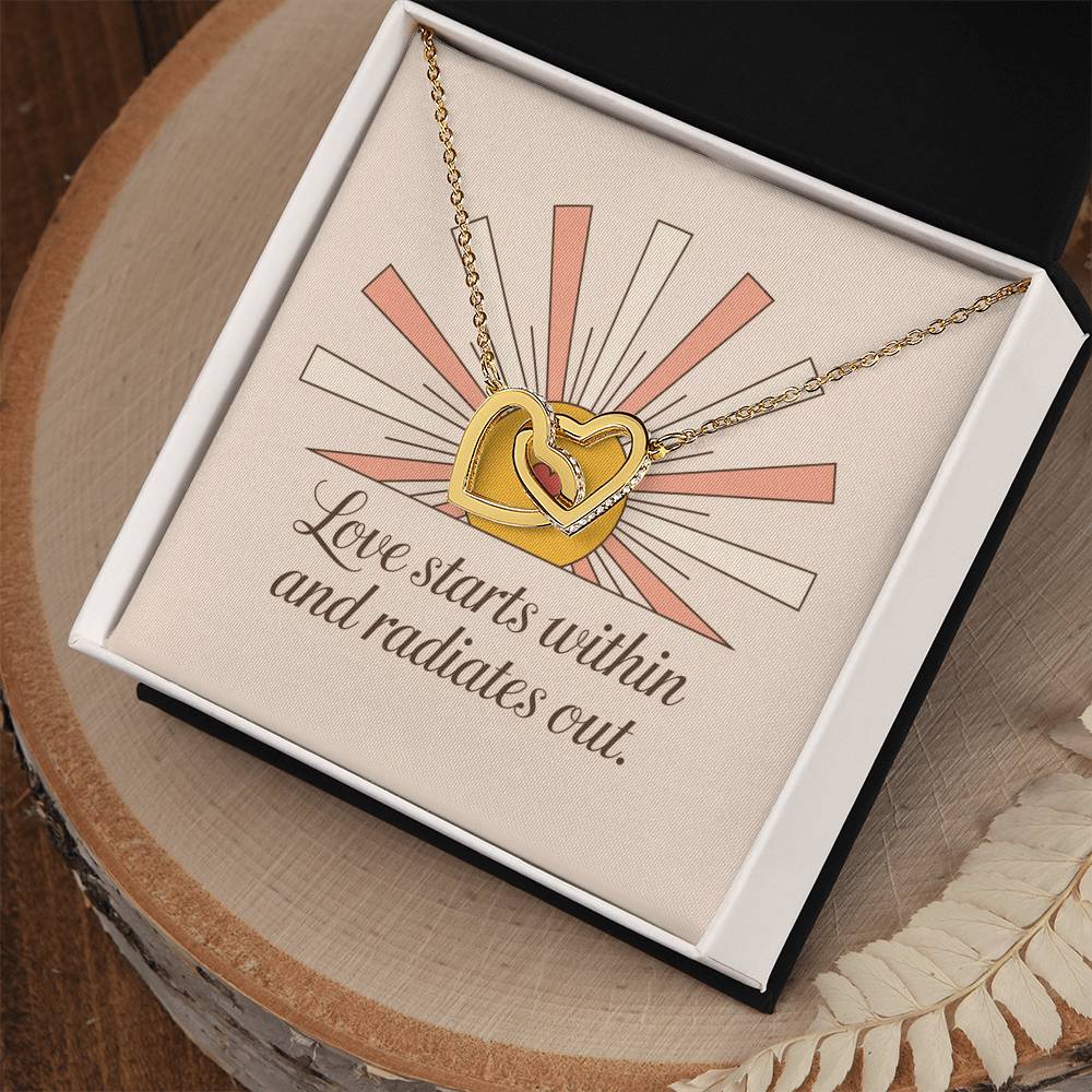 Love Starts Within And Radiates Out: Interlocking Hearts Necklace - Mental Health Gift, Self-Love, Anxiety, PTSD Support