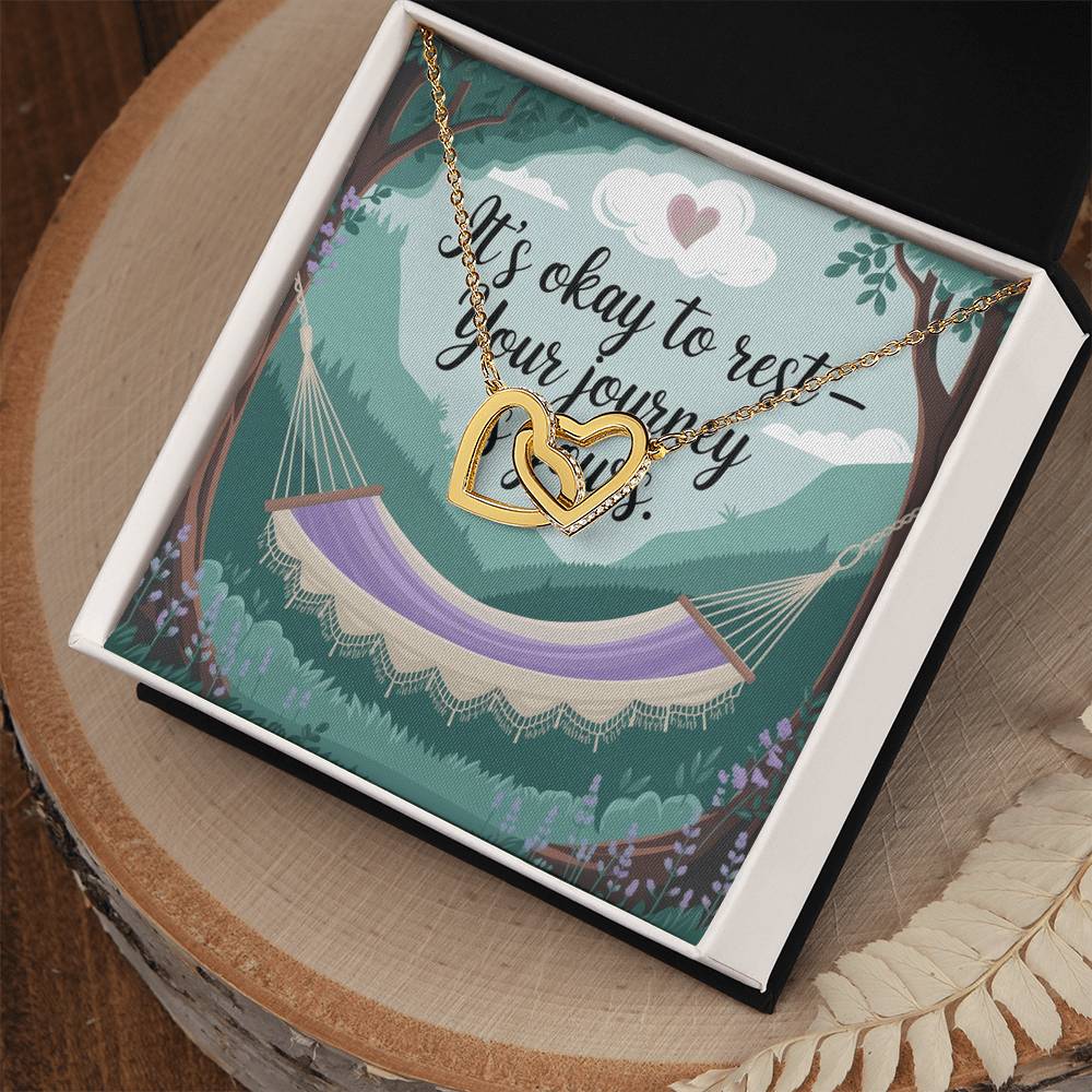It's Okay To Rest - Your Journey Is Yours: Interlocking Hearts Necklace - Mental Health Gift, Self-Love, Anxiety, PTSD Support
