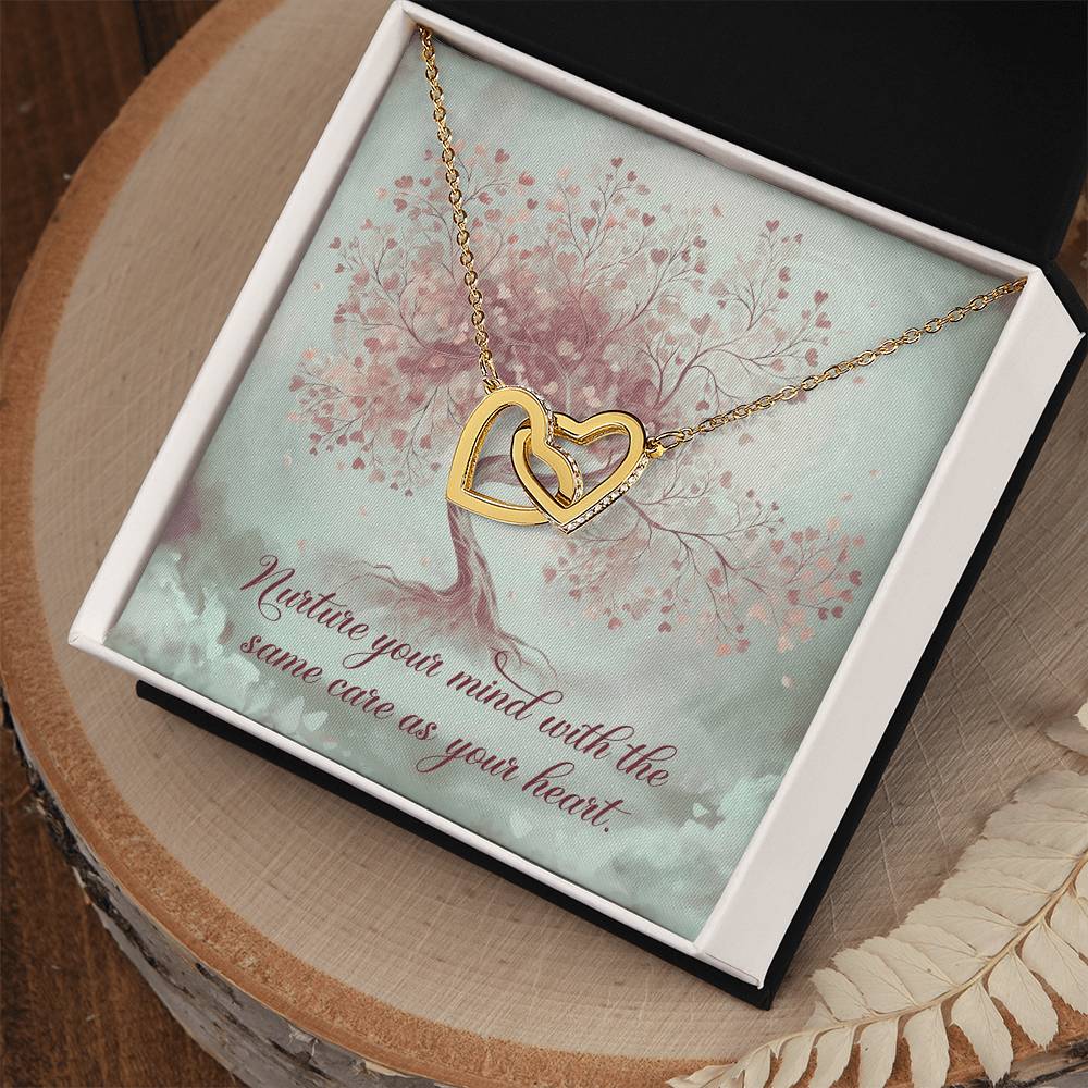 Nuture Your Mind With The Same Care As Your Heart: Interlocking Hearts Necklace - Mental Health Gift, Self-Love, Anxiety, PTSD Support