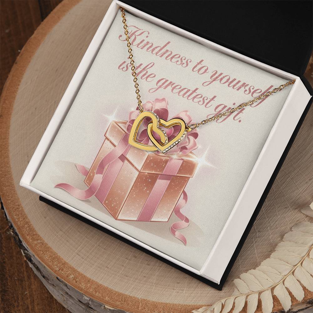 Kindness To Yourself Is The Greatest Gift: Interlocking Hearts Necklace - Mental Health Gift, Self-Love, Anxiety, PTSD Support