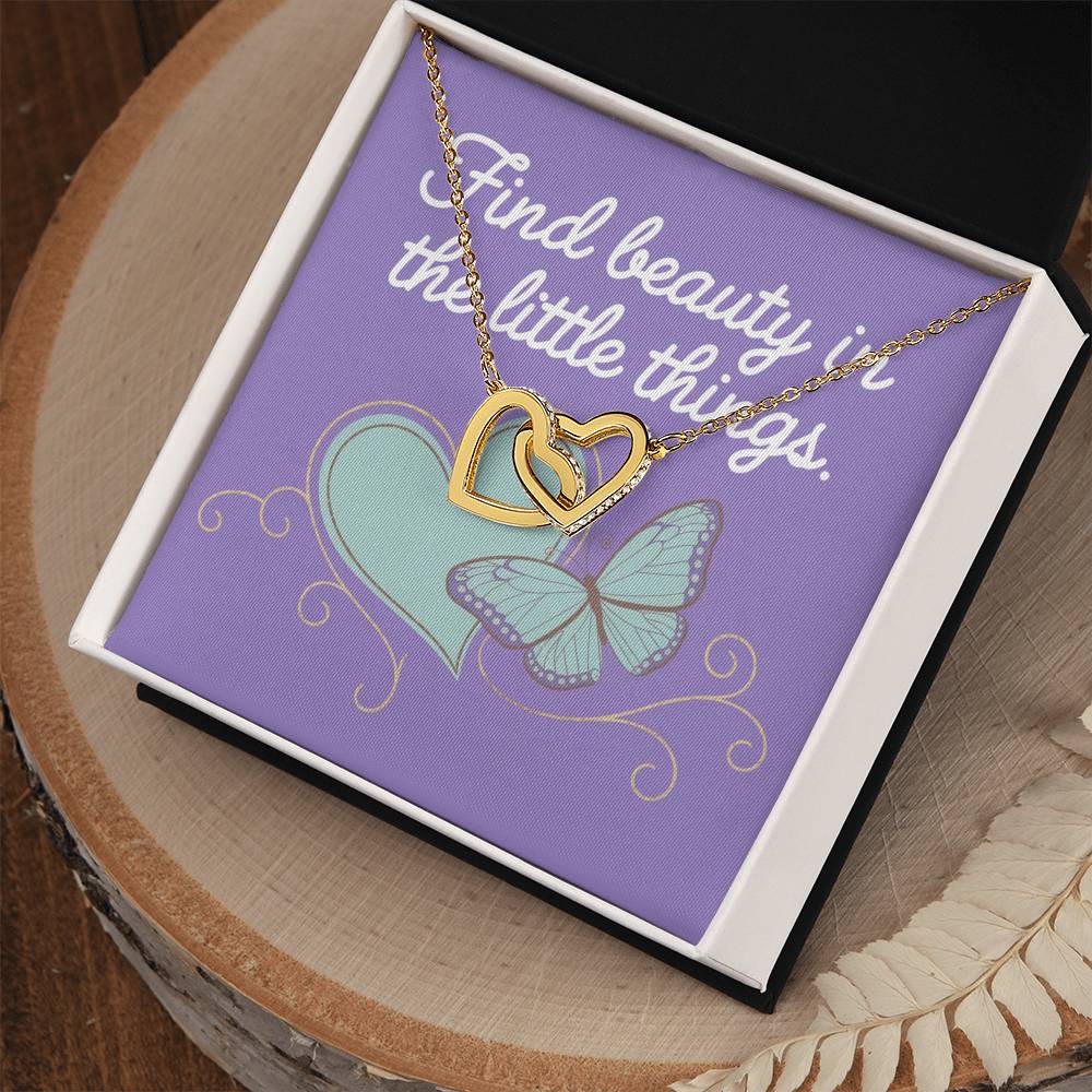 Find Beauty in the Small Moments - Interlocking Hearts Necklace heartfelt gift for gratitude & mindfulness
