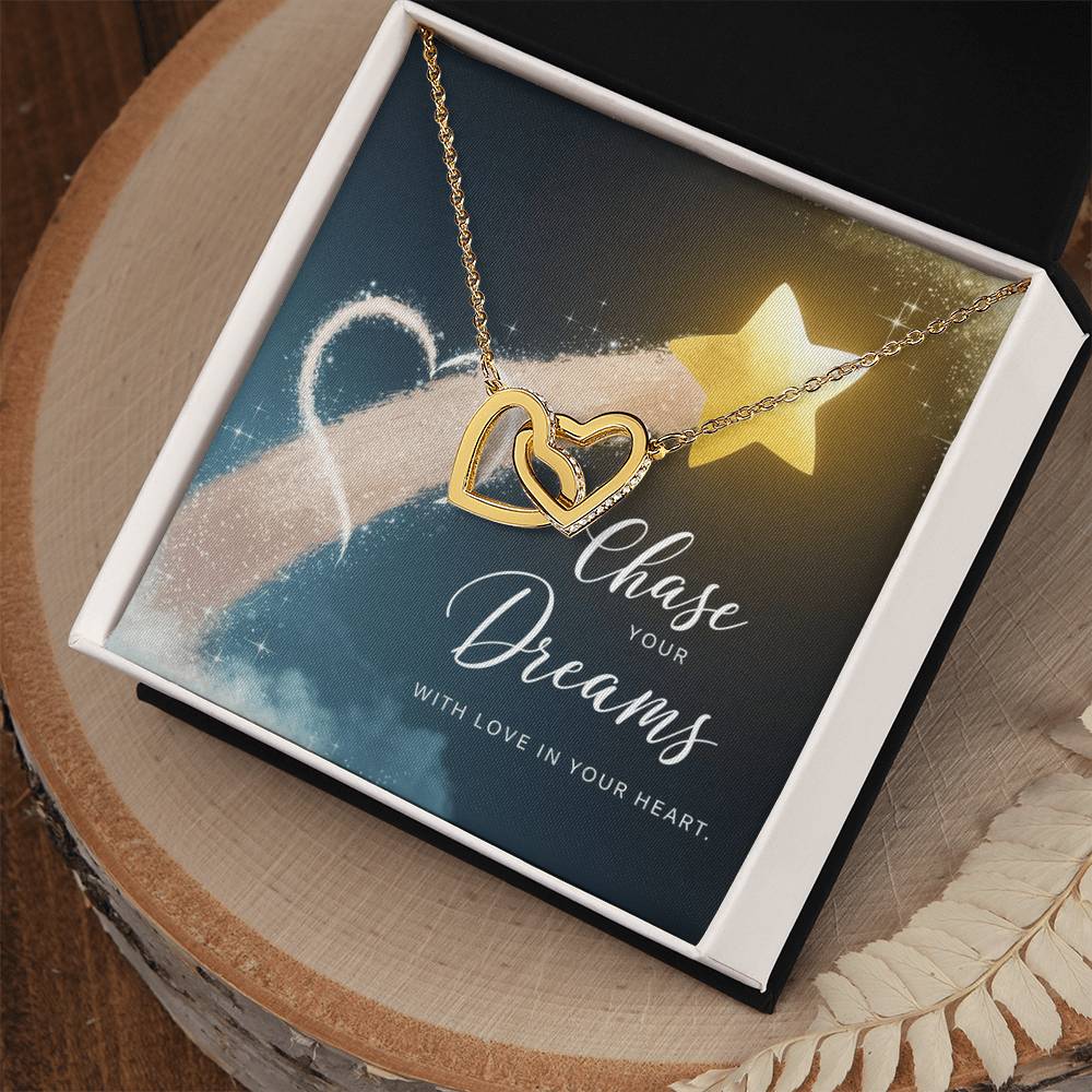 Chase Dreams with Love in Your Heart - Interlocking Hearts Necklace motivational jewelry for confidence