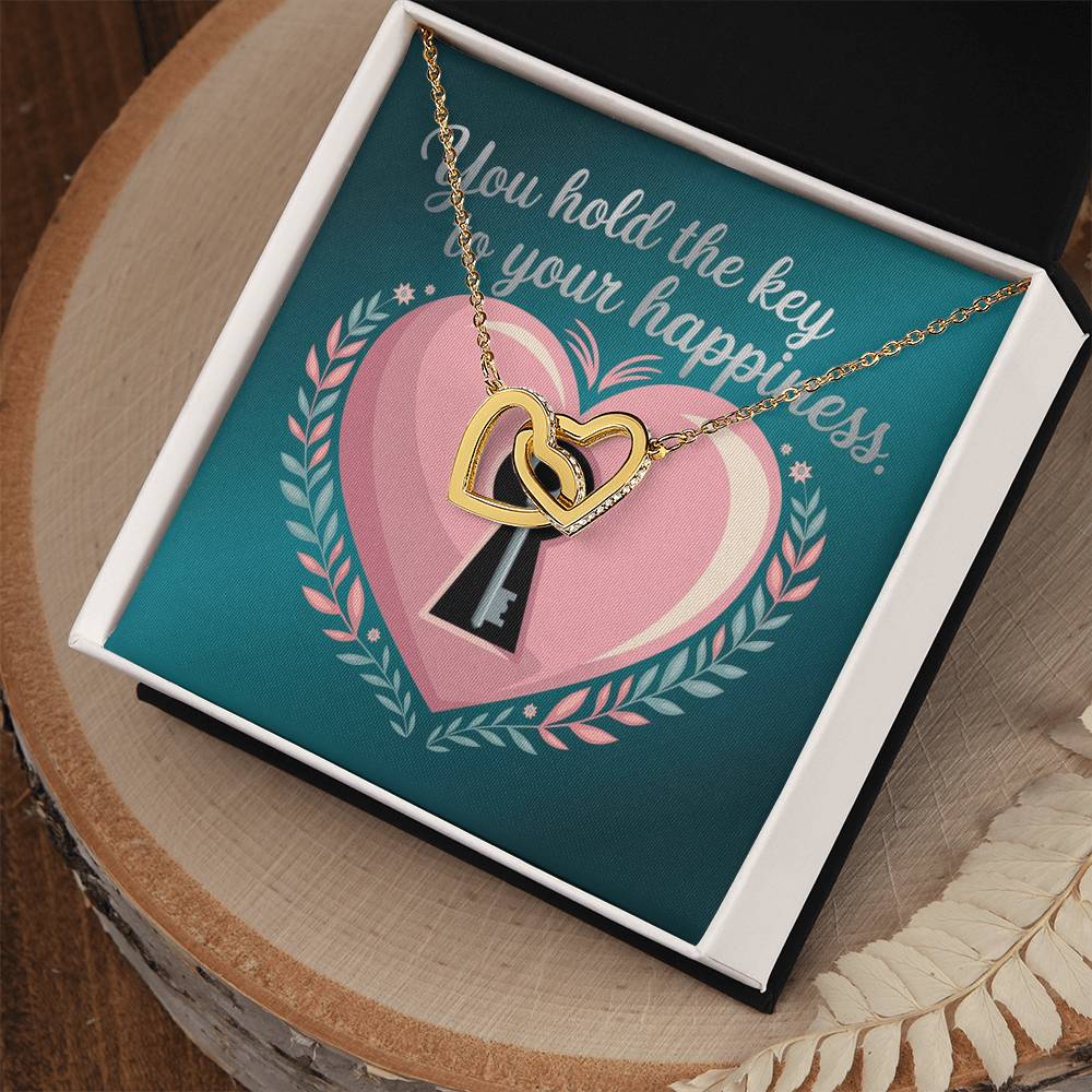 You Hold the Key to Your Happiness - Interlocking Hearts Necklace empowering gift of self-discovery