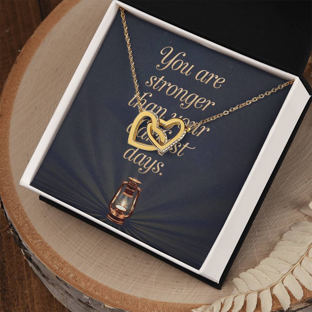 You Are Stronger Than Your Darkest Days: Interlocking Hearts Necklace - Mental Health Gift, Self-Love, Anxiety, PTSD Support
