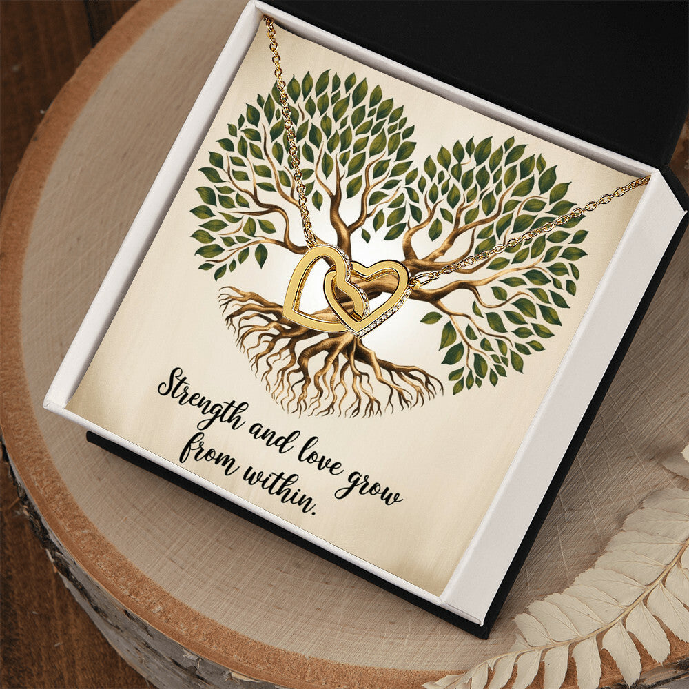 Strength and Love Grow From Within: Interlocking Hearts Necklace - Mental Health Gift, Self-Love, Anxiety, PTSD Support