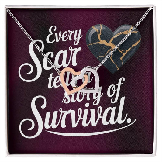 Shop our every scar tells a story interlocking hearts necklace featuring the 14k White Gold Finish style option from MySisterIsASurvivor.