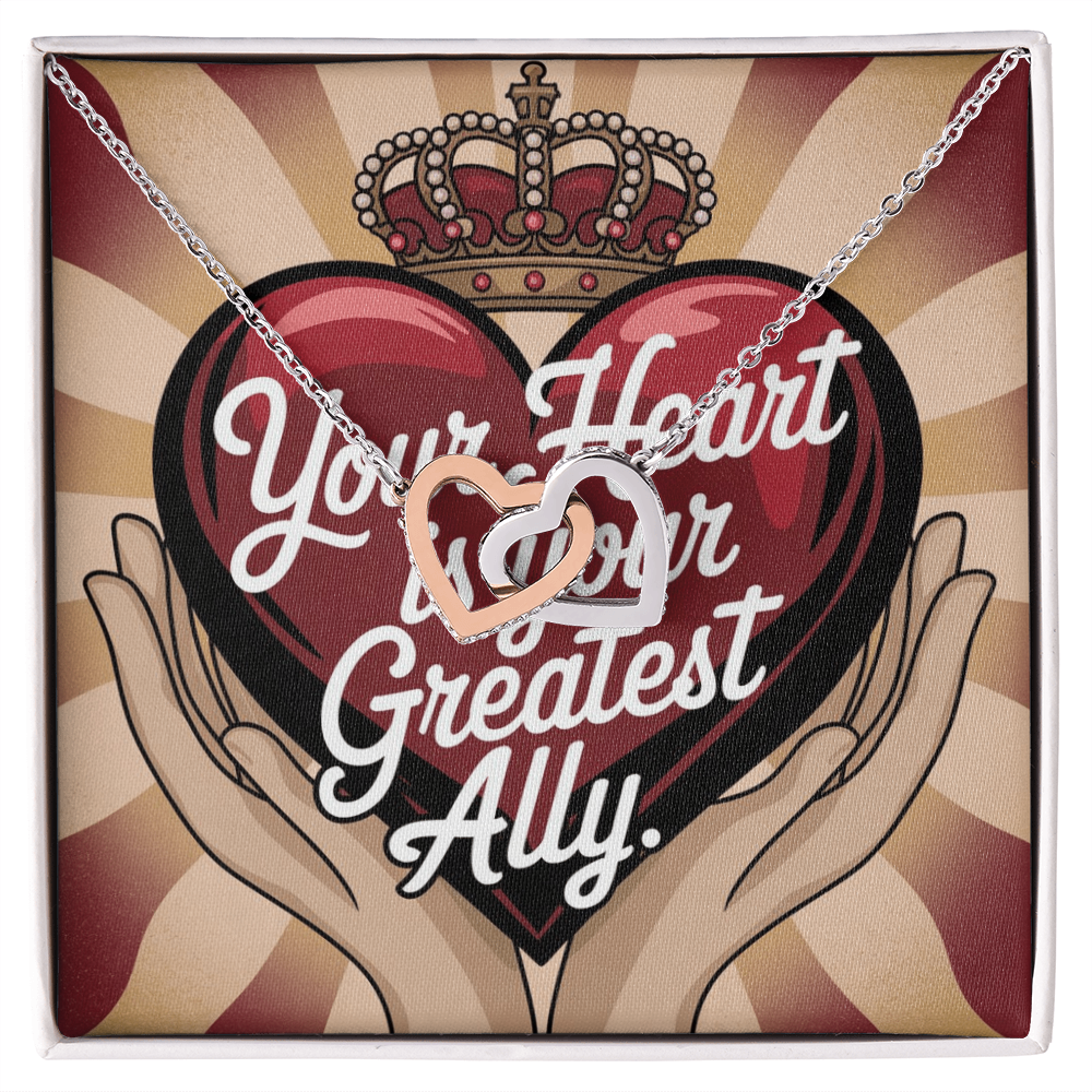 Your Heart Is Your Greatest Ally: Interlocking Hearts Necklace - Mental Health Gift, Self-Love, Anxiety, PTSD Support