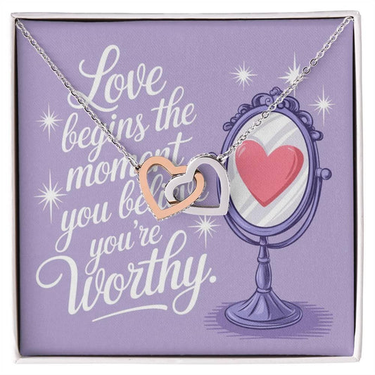 Love Starts When You Know You’re Enough - Interlocking Hearts Necklace confidence-boosting gift