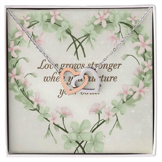 Shop our love grows stronger interlocking hearts necklace featuring the 14k White Gold Finish style option from MySisterIsASurvivor.