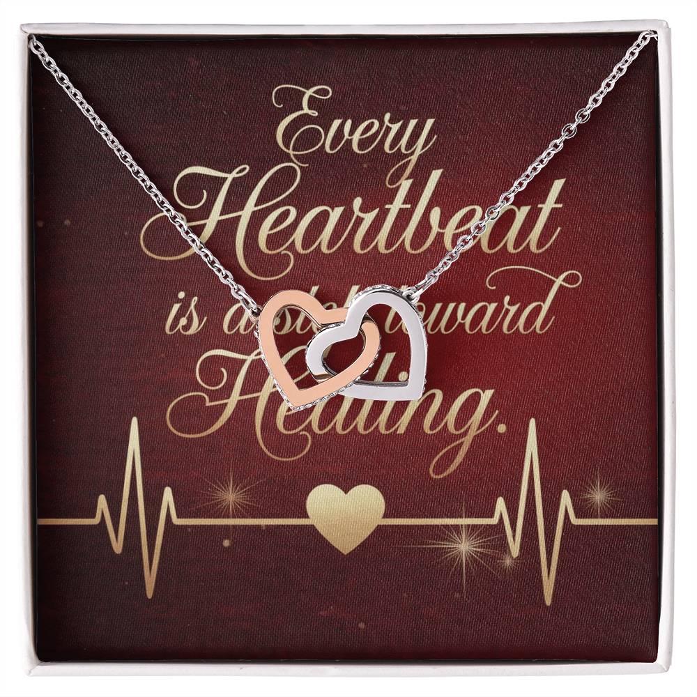 Every Heartbeat Is A Step Towards Healing: Interlocking Hearts Necklace - Mental Health Gift, Self-Love, Anxiety, PTSD Support