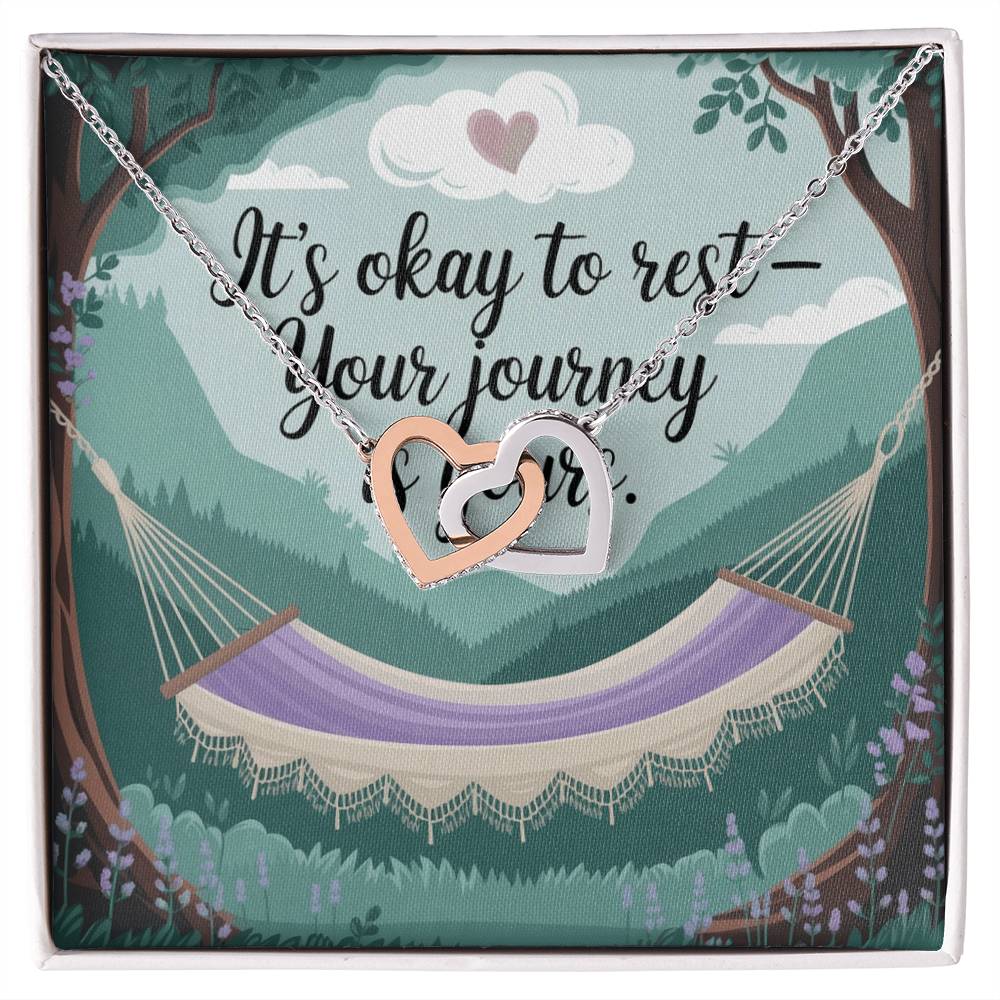 It's Okay To Rest - Your Journey Is Yours: Interlocking Hearts Necklace - Mental Health Gift, Self-Love, Anxiety, PTSD Support