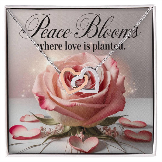 Peace Blooms Where Love Is Planted - Interlocking Hearts Necklace symbolic growth & peace jewelry