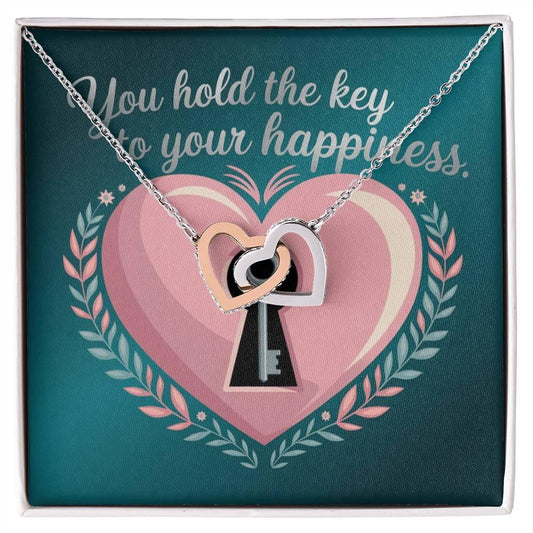 You Hold the Key to Your Happiness - Interlocking Hearts Necklace empowering gift of self-discovery