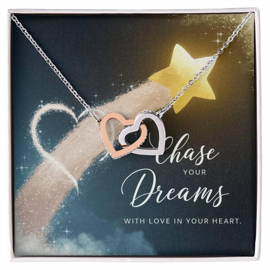 Chase Dreams with Love in Your Heart - Interlocking Hearts Necklace motivational jewelry for confidence
