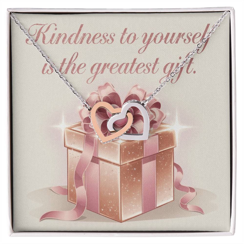 Kindness To Yourself Is The Greatest Gift: Interlocking Hearts Necklace - Mental Health Gift, Self-Love, Anxiety, PTSD Support