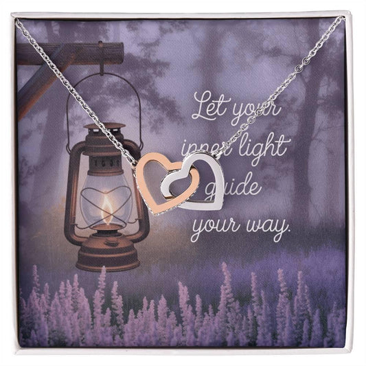 Shop our let your inner light guide interlocking hearts necklace featuring the 14k White Gold Finish style option from MySisterIsASurvivor.