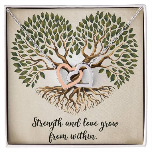 Shop our strength and love interlocking hearts necklace featuring the 14k White Gold Finish style option from MySisterIsASurvivor.