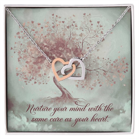 Nurture Your Mind With Care as Your Heart - Interlocking Hearts Necklace balanced living jewelry gift