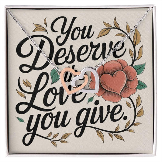 Shop our you deserve the love interlocking hearts necklace featuring the 14k White Gold Finish style option from MySisterIsASurvivor.