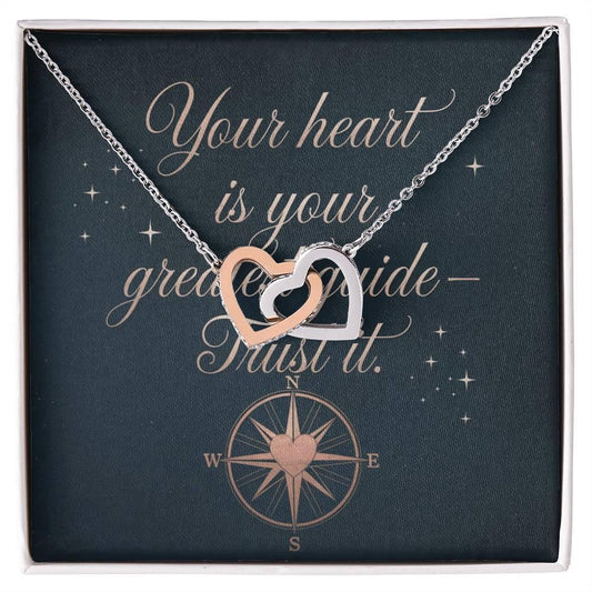 Shop our your heart is your greatest guide interlocking hearts necklace featuring the 14k White Gold Finish style option from MySisterIsASurvivor.