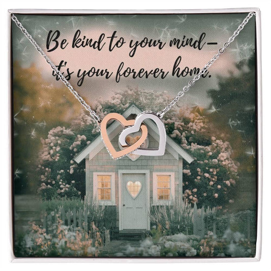 Shop our be kind to your mind interlocking hearts necklace featuring the 14k White Gold Finish style option from MySisterIsASurvivor.