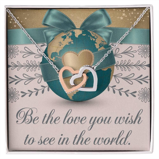 Shop our be the love you wish to see interlocking hearts necklace featuring the 14k White Gold Finish style option from MySisterIsASurvivor.