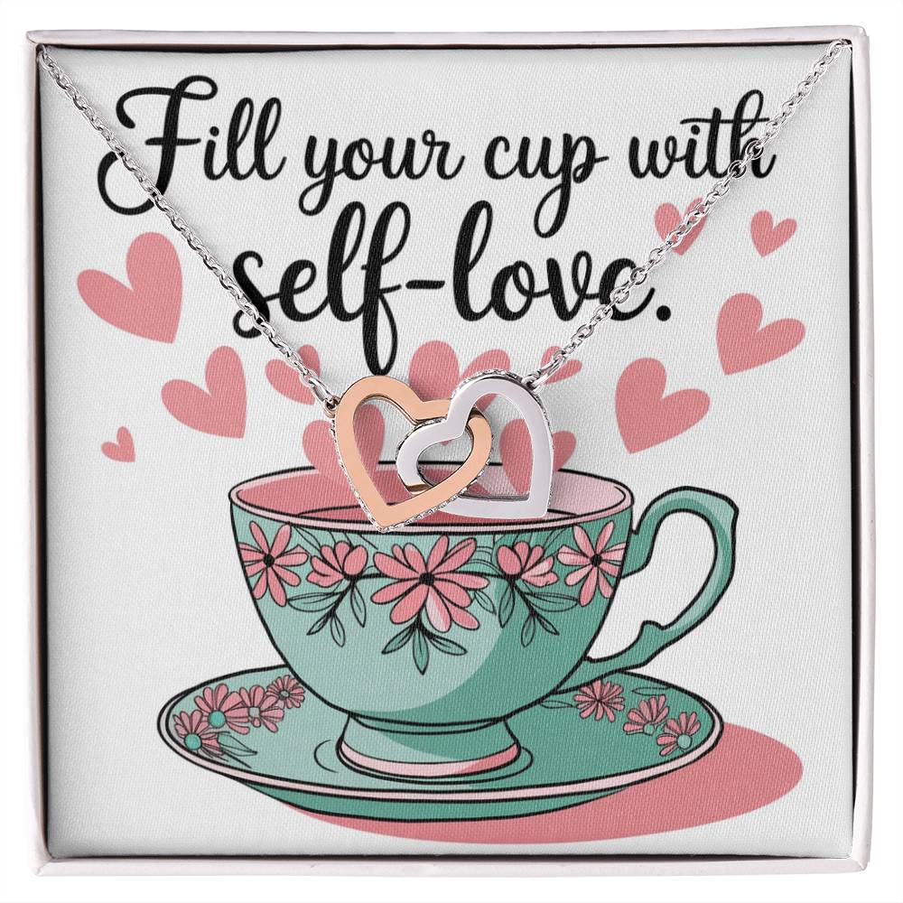 Fill Your Cup with Love - Interlocking Hearts Necklace self-care reminder jewelry for balance & positivity
