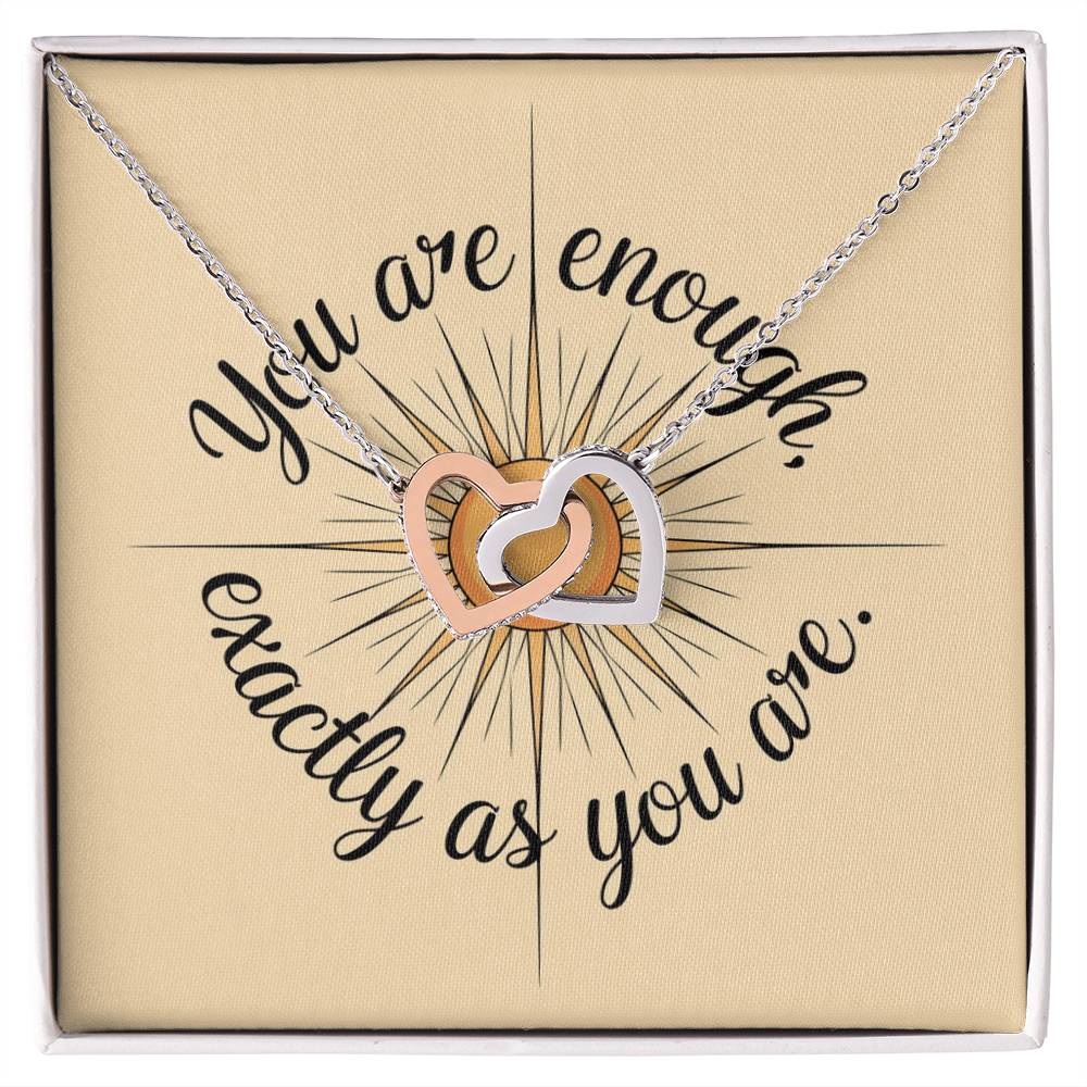 You Are Enough, Exactly As You Are: Interlocking Hearts Necklace - Mental Health Gift, Self-Love, Anxiety, PTSD Support