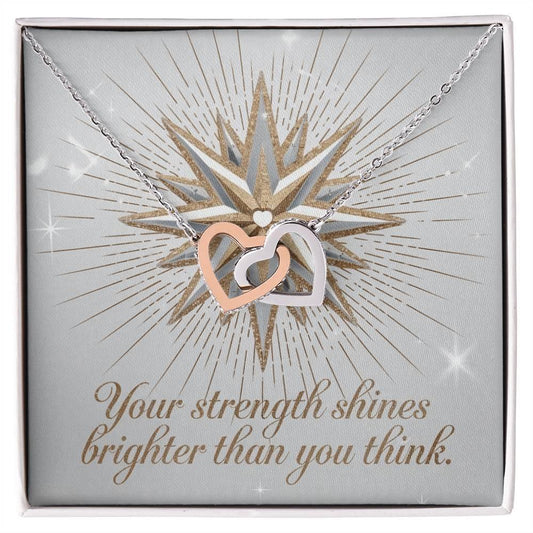 Shop our your strength shines interlocking hearts necklace featuring the 14k White Gold Finish style option from MySisterIsASurvivor.