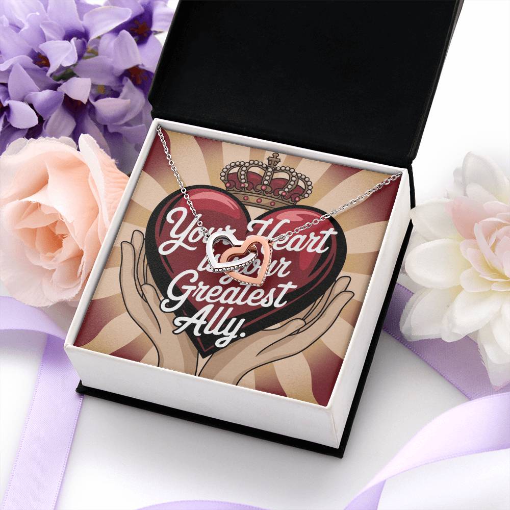 Your Heart Is Your Greatest Ally: Interlocking Hearts Necklace - Mental Health Gift, Self-Love, Anxiety, PTSD Support