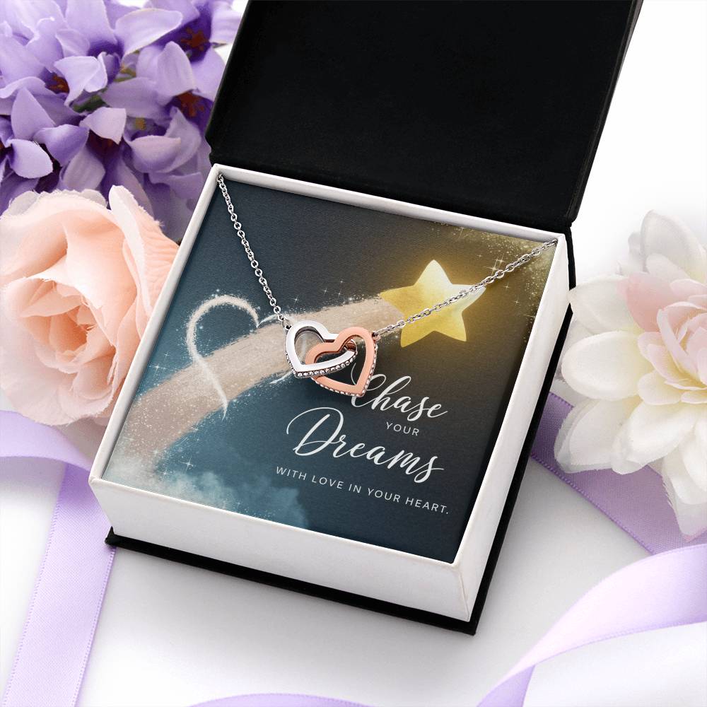 Chase Dreams with Love in Your Heart - Interlocking Hearts Necklace motivational jewelry for confidence