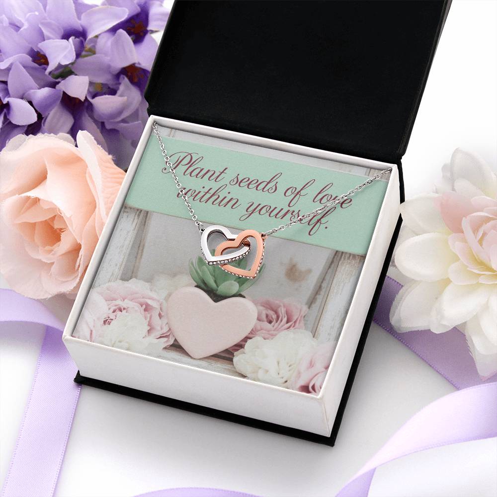 Plant Seeds Of Love Within Yourself: Interlocking Hearts Necklace - Mental Health Gift, Self-Love, Anxiety, PTSD Support