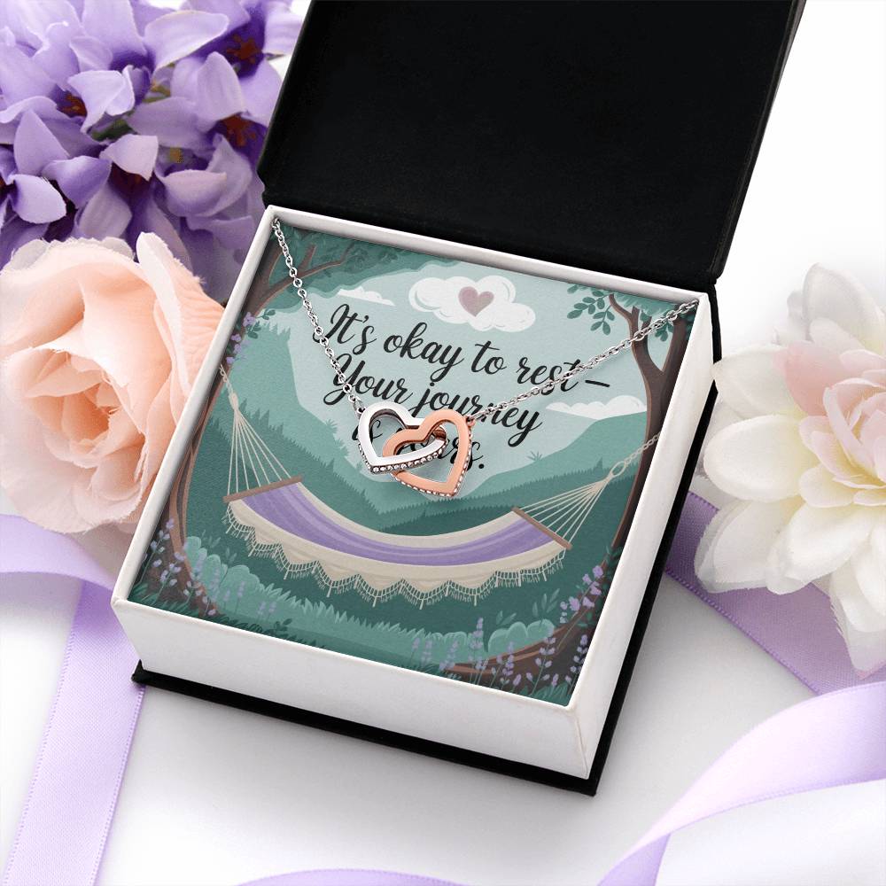 It's Okay To Rest - Your Journey Is Yours: Interlocking Hearts Necklace - Mental Health Gift, Self-Love, Anxiety, PTSD Support