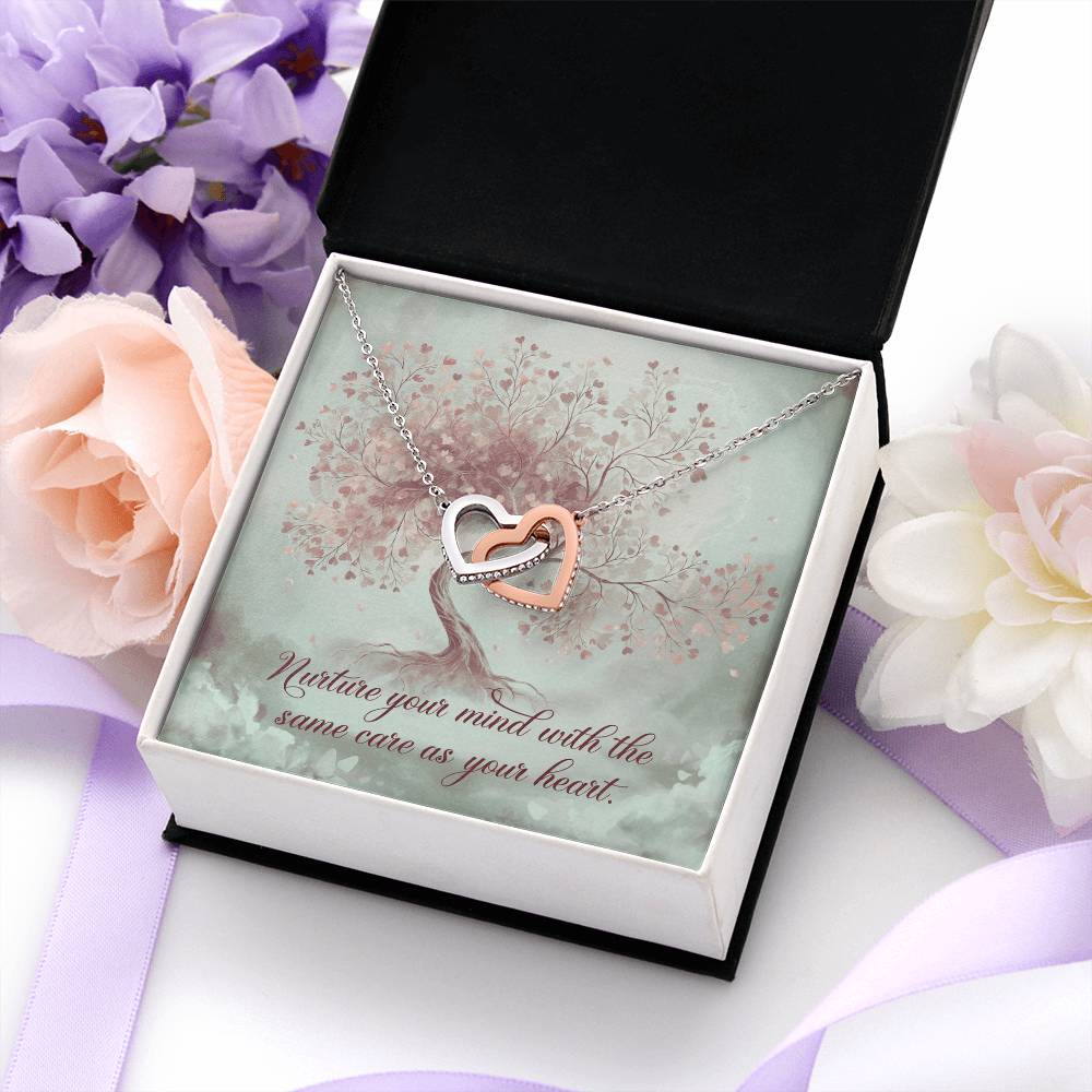 Nuture Your Mind With The Same Care As Your Heart: Interlocking Hearts Necklace - Mental Health Gift, Self-Love, Anxiety, PTSD Support