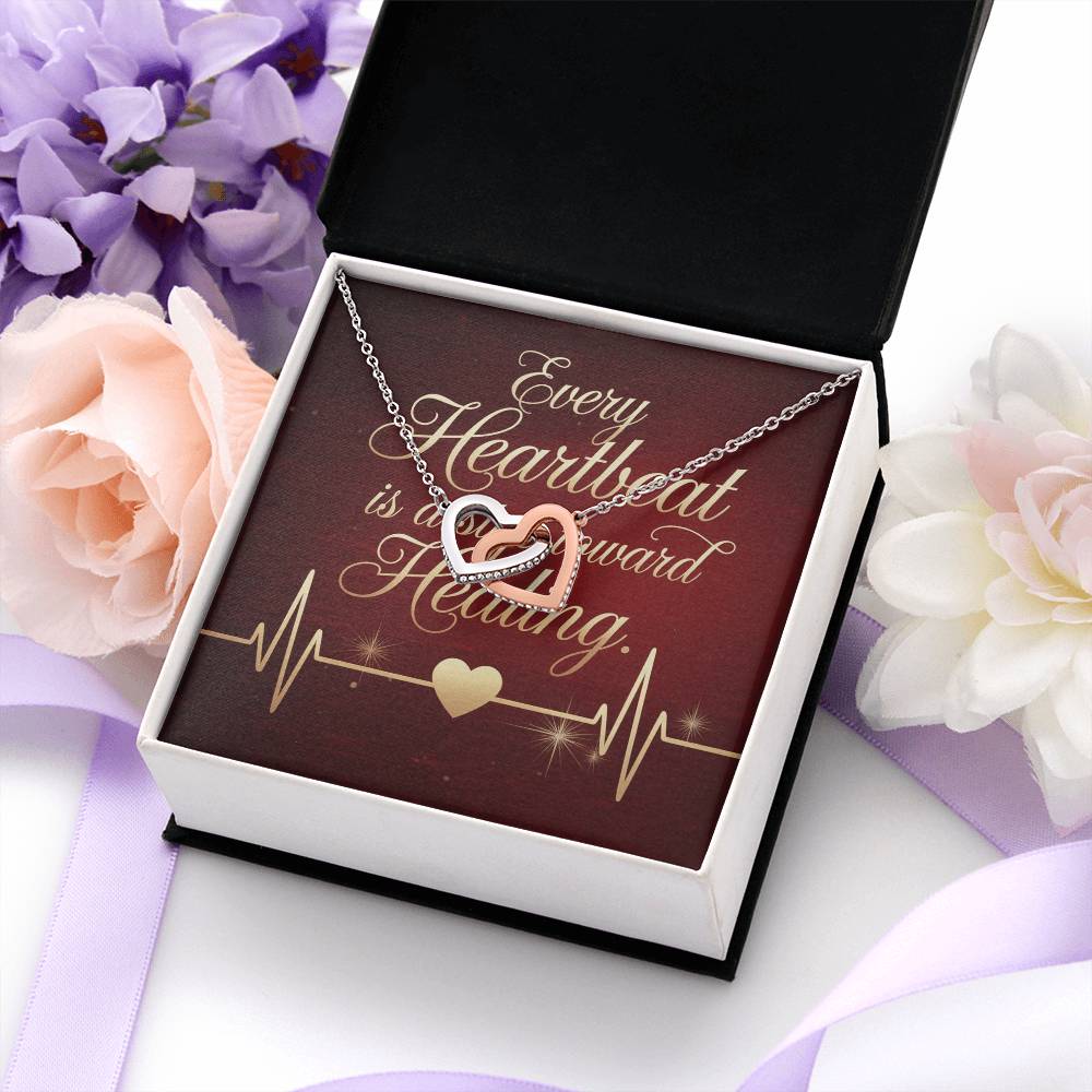 Every Heartbeat Is A Step Towards Healing: Interlocking Hearts Necklace - Mental Health Gift, Self-Love, Anxiety, PTSD Support