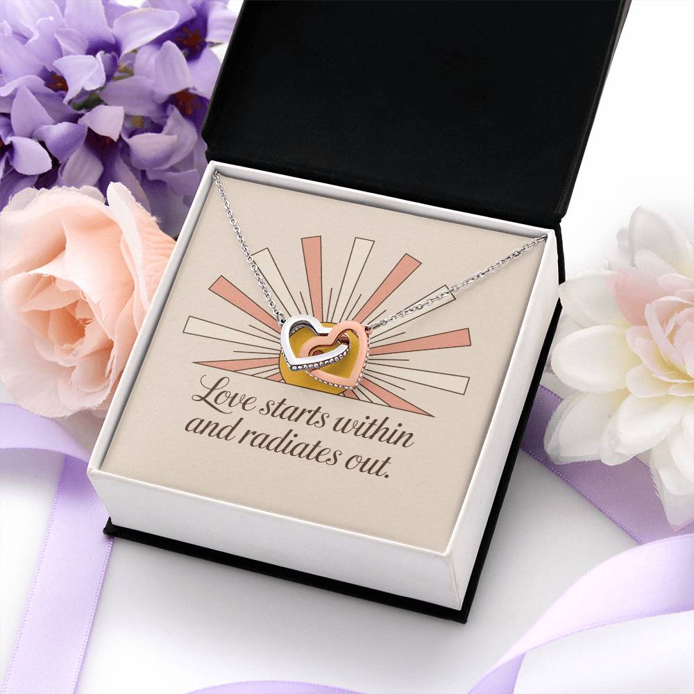 Love Starts Within And Radiates Out: Interlocking Hearts Necklace - Mental Health Gift, Self-Love, Anxiety, PTSD Support